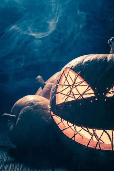 Creepy Strange Jack Lantern Darkness Scene Background Copy Space Halloween — Stock Photo, Image
