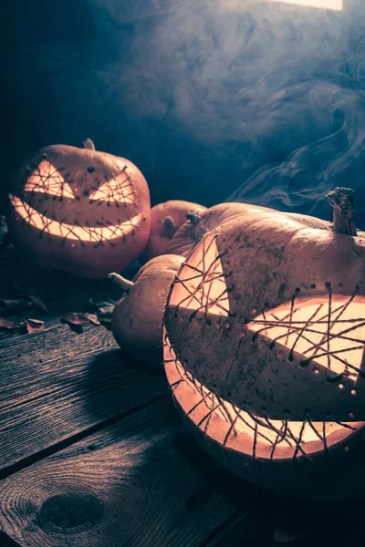 Belyst Och Orange Halloween Pumpa Som Halloween Bakgrund Bakgrund Med — Stockfoto