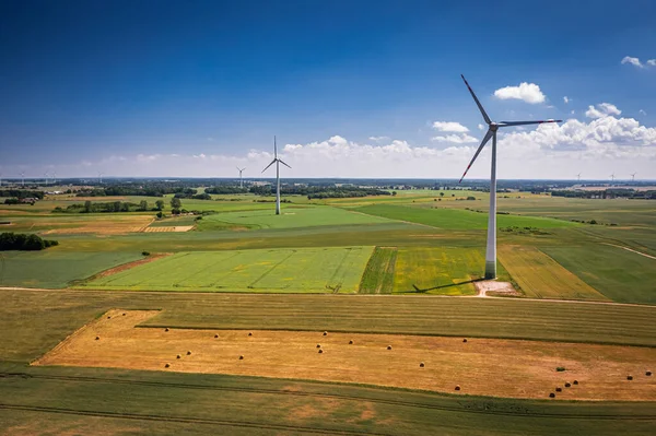 Aerial View Wind Turbine Field Harvest Agriculture Poland — Stock Photo, Image