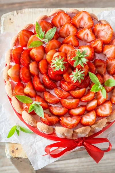 Sweet Homemade Cake Jelly Strawberries Homemade Berries Cake Summer — Stock Photo, Image