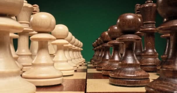 Closep of chess game with chess pieces. Parallax effect. — Stock Video