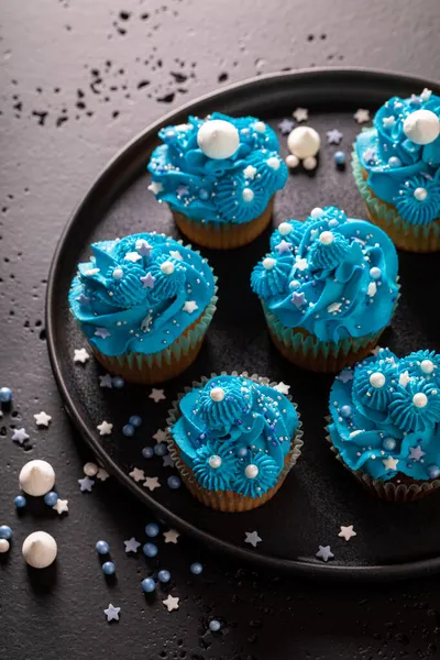 Prăjituri Din Stropi Cremă Albastră Desert Albastru Perfect Stropi — Fotografie, imagine de stoc