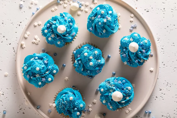 Prăjituri Frumoase Din Stropi Cremă Albastră Desert Albastru Perfect Stropi — Fotografie, imagine de stoc