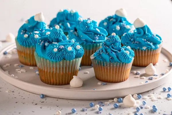 Prăjituri Delicioase Din Cremă Albastră Pentru Joi Grăsime Desert Albastru — Fotografie, imagine de stoc