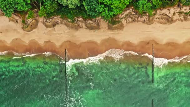 바틱 바다에 푸른 파도가 밀려오고 있습니다. 해변에서의 휴가. — 비디오
