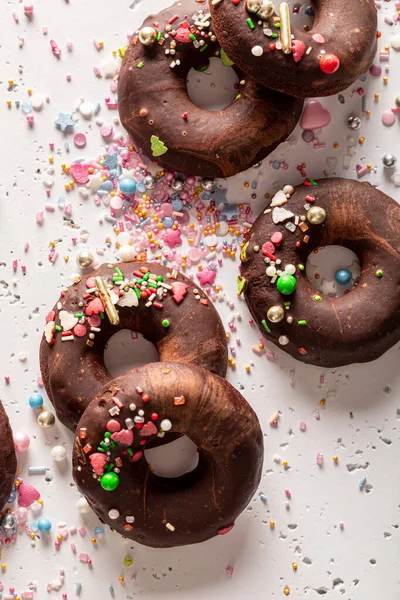 Donuts Brownie Escuro Feito Bolo Brownie Chocolate Donuts Exclusivos Feitos — Fotografia de Stock