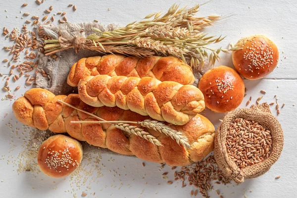 Hausgemachte Brötchen Und Challahs Für Ein Perfektes Und Gesundes Frühstück — Stockfoto