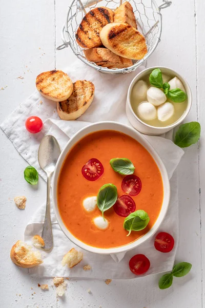 Sopa Tomate Cremosa Vegan Como Aperitivo Saudável Picante Sopa Tomate — Fotografia de Stock