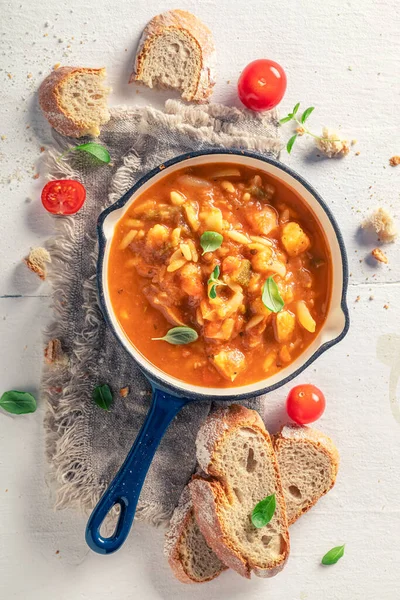 Lekkere Minestrone Soep Gemaakt Van Groenten Peulvruchten Minestrone Soep Met — Stockfoto