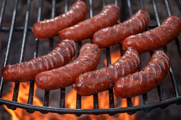 Velsmagende Grillede Pølser Krydderier Med Krydret Krydderier Ristede Pølser Grill - Stock-foto