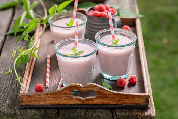 Cocktail Sucré Base Yaourt Framboises Smoothie Aux Framboises Base Fruits — Photo