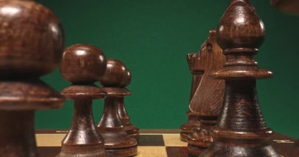 Wooden chess as tiny landscape small pieces — Stock Video