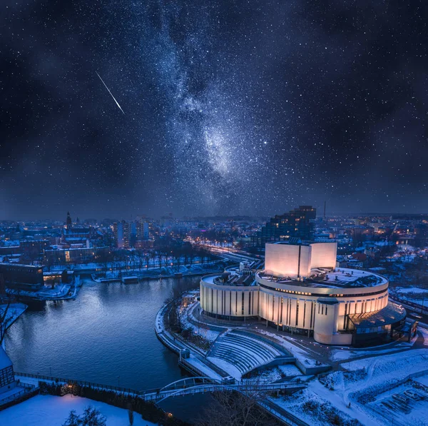 Samanyolu Nova Operası Kışın Bydgoszcz Polonya Avrupa Geceleri Polonya Mimarlık — Stok fotoğraf