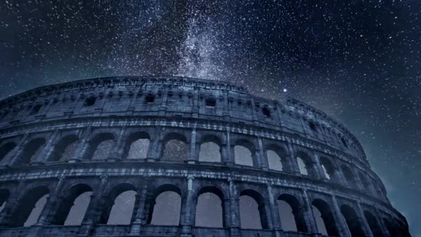 Timelapse av mjölkig väg och Colosseum i Rom, Italien — Stockvideo