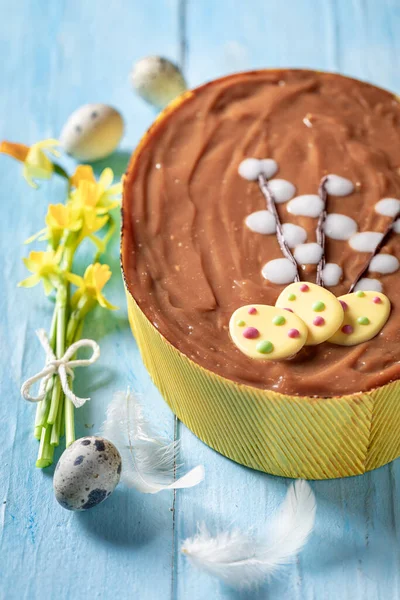 Dulce Pastel Pascua Forma Pastel Chocolate Pascua Huevo Con Huevos —  Fotos de Stock