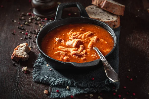 Heerlijke Zelfgemaakte Streepsoep Gemaakt Van Varkensvlees Specerijen Kruidige Aromatische Stampensoep — Stockfoto