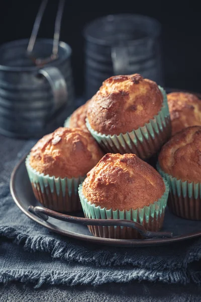 Cupcake Yaourt Sucré Chaud Comme Petite Collation Sucrée Muffins Dorés — Photo