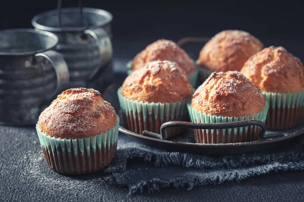Cupcake Yaourt Sucré Chaud Comme Dessert Café Parfait Muffins Dorés — Photo