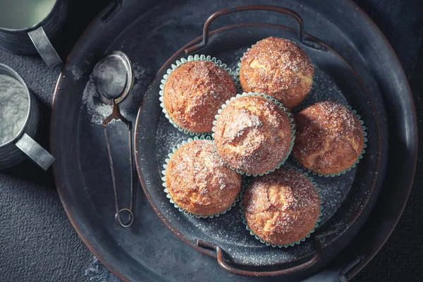 Smaklig Och Fräsch Yoghurt Cupcake Som Den Perfekta Kaffe Dessert — Stockfoto