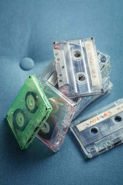 Old Pile Cassette Tapes Symbol Analog Music Cassette Audio Tapes — Stock Photo, Image