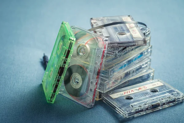 Pilha Retro Cassetes Áudio Como Símbolo Música Analógica Fitas Áudio — Fotografia de Stock