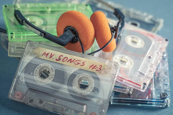 Vieille Pile Cassettes Audio Comme Symbole Musique Des Années Cassette — Photo