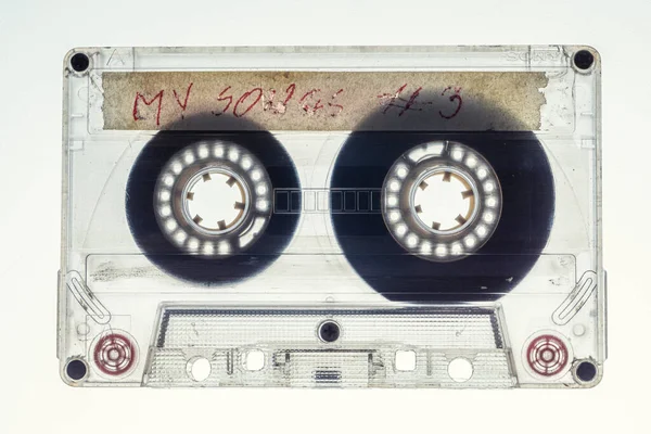One Old Transparent Audio Cassette Label White Background — Stock Photo, Image