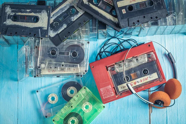 Retro Audio Cassette Symbol Music Cassette Audio Tapes Red Player — Stock Photo, Image