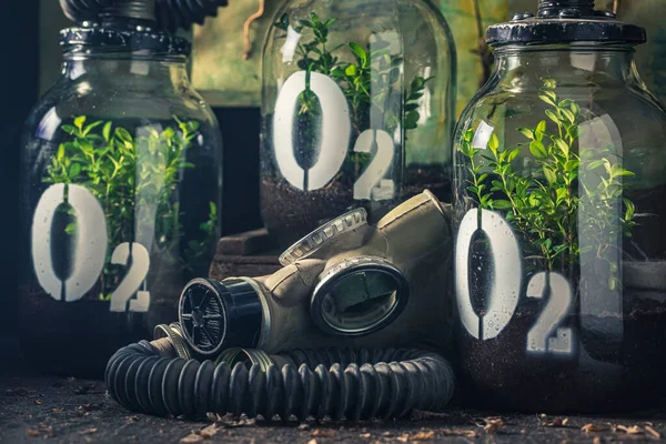 Dziwna Maska Tlenowa Jako Problem Zanieczyszczenia Powietrza Jako Symbol Braku — Zdjęcie stockowe