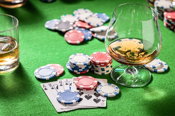 Closeup Table Poker Cards Chips Shiksy Poker Table Cards Chips — Stock Photo, Image