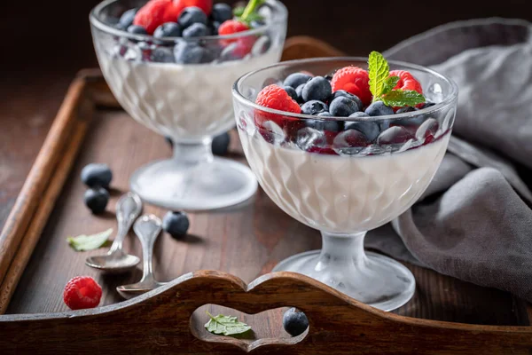 Tatlı Geleneksel Kremalı Panna Cotta Panna Cotta Süt Jelatin Şekerden — Stok fotoğraf