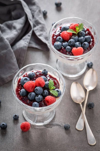 Tasty Fresh Panna Cotta Berries Mousse Panna Cotta Italian Dessert — Foto Stock