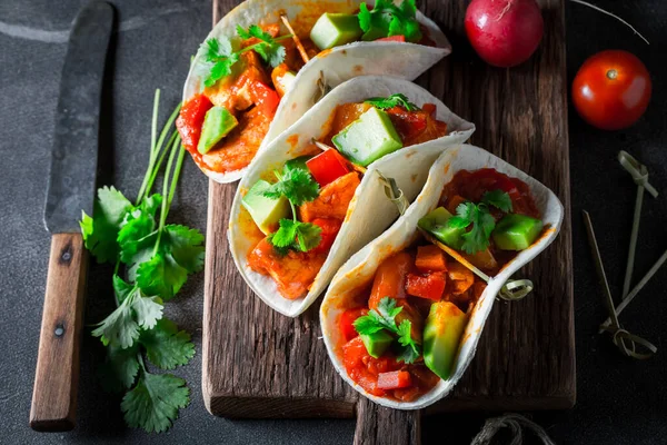 Vegetarian Healthy Tacos Spicy Mexican Snack Mexican Tacos Made Vegetables — стокове фото