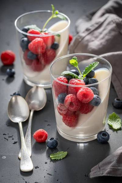 Koud Heerlijk Panna Cotta Als Italiaans Klassiek Dessert Panna Cotta — Stockfoto