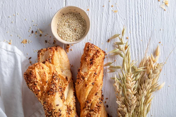 Healthy Bread Sticks Healthy Hot Breakfast Grissini Made Wheat Rye – stockfoto