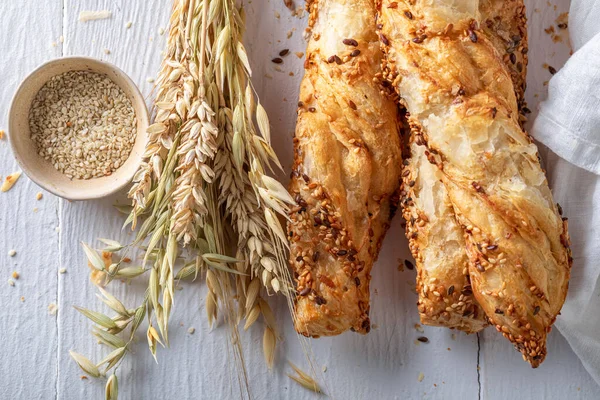 Golden Bread Sticks Healthy Hot Breakfast Homemade Grissini Bakehouse — Stockfoto