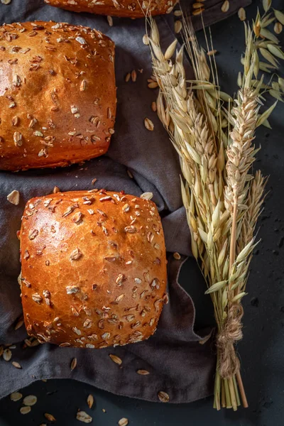 Homemade Hot Oat Buns Baked Rustic Kitchen Group Many Buns — Stockfoto