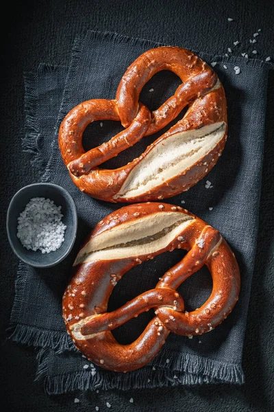 Crusty Fresh Pretzels Salt Freshly Baked Home Freshly Baked Salty — Stock Photo, Image