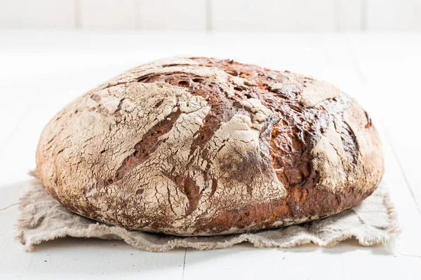 Homemade Fresh Bread Whole Grains White Table — Stock Photo, Image