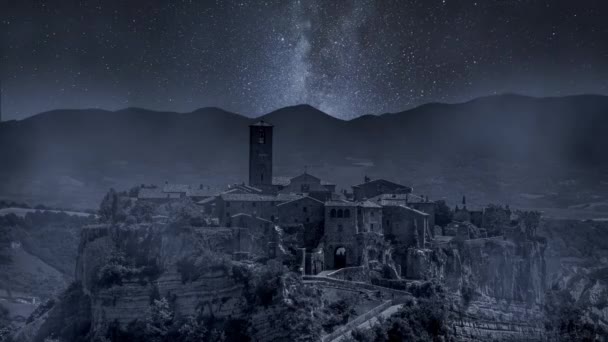 Timelapse Vía Láctea Sobre Casco Antiguo Bagnoregio Italia — Vídeo de stock