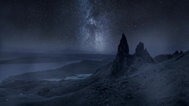 Timelapse Old Man Storr Night Milky Way Scotland — Stock video