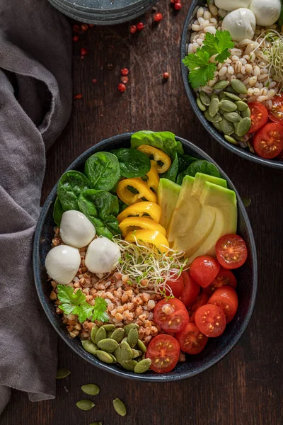 Diet salad as a balanced meal for diet. Healthy bowls on a diet.