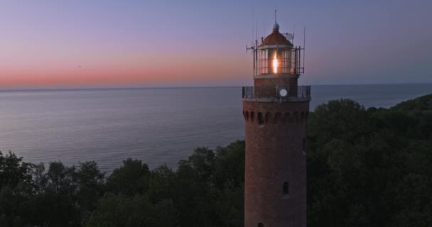 Aerial View Lighthouse Light Beam Baltic Sea Summer Poland — ストック動画
