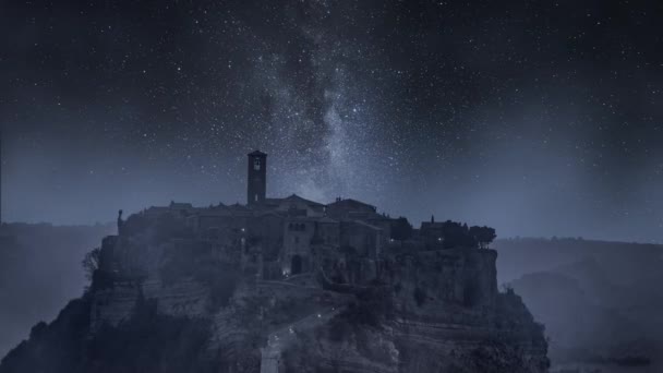 Timelapse Milky Way Óváros Bagnoregio Olaszország — Stock videók
