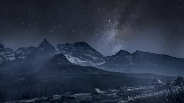 Timelapse Milky Way Falling Star Tatra Mountain Tourism Poland Mountain — Stok video