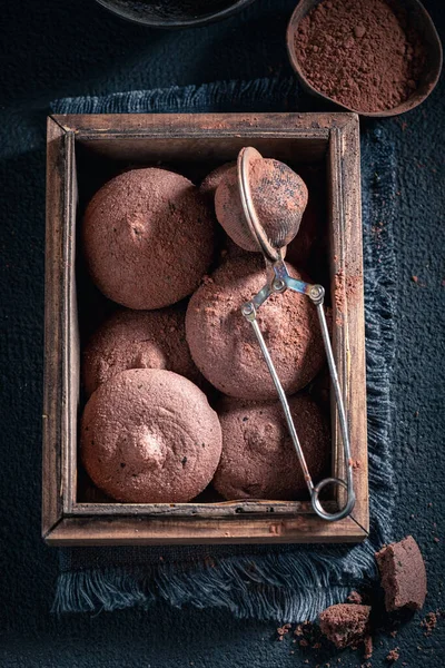 Lezzetli Çikolatalı Kurabiyeler Kakao Şeker Tereyağından Yapılır Çikolatalı Kurabiye — Stok fotoğraf