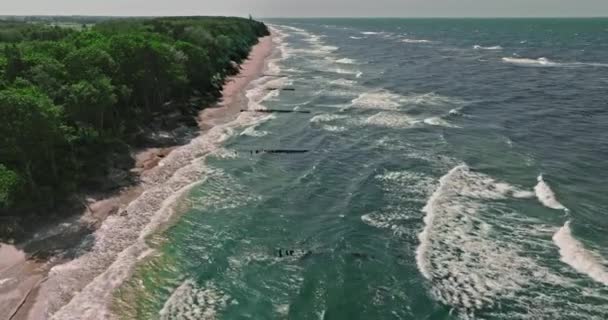 Big Waves Baltic Sea Poland Tourism Baltic Sea Aerial View — Wideo stockowe