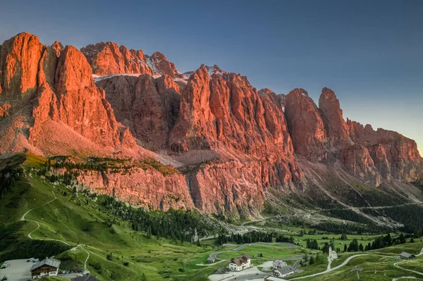 Passo Gardena Dolomites Red Sunset Italy Europe — 图库照片