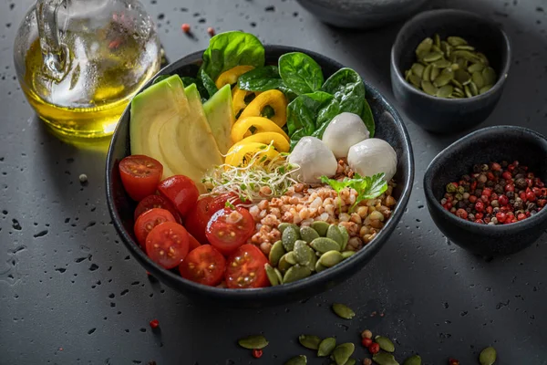 Fit salad as meal for people on diet. Nutritious bowl for fit people.