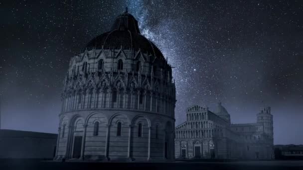 Timelapse Milky Way Baptistery Pisa Night Italy — 图库视频影像